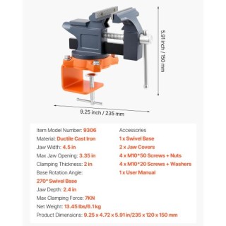 VEVOR Φορητή Μέγγενη 4.5, Με Περιστρεφόμενη Βάση 270°, Γρήγορη Απελ... VEVOR Φορητή Μέγγενη 4.5, Με Περιστρεφόμενη Βάση 270°, Γρήγορη Απελ...