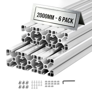VEVOR Σετ 6 Αλουμινένια Προφίλ 4040 T-Slot, Anodized, 2000 mm, Ασημ...
