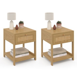 Σετ 2 Κομοδίνων με 1 Συρτάρι & 1 Ράφι – Φυσικό Ξύλο & Ροτάν 40 x 40... Σετ 2 Κομοδίνων με 1 Συρτάρι & 1 Ράφι – Φυσικό Ξύλο & Ροτάν 40 x 40...