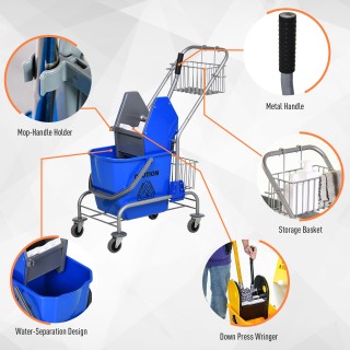 HOMCOM Επαγγελματικό Καρότσι Καθαρισμού με Κουβά 26L για Σφουγγαρίσ...