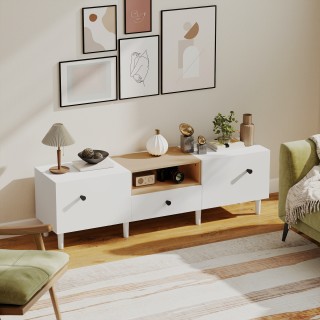 HOMCOM Κινητή Τηλεόραση 70 με 2 Πόρτες με Ράβδωση, Συρτάρι και Ανοι...