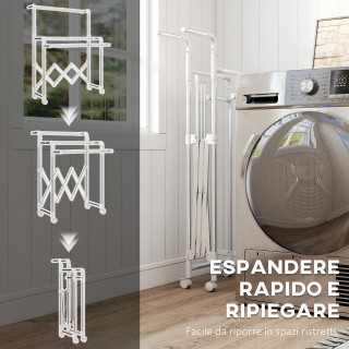 HOMCOM Πτυσσόμενη Απλώστρα Ρούχων με 3 Ρυθμιζόμενες Μπάρες, Περιστρ...