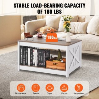 VEVOR  Τετράγωνιο Τραπέζι Καφέ 31,5 με Ανοιχτό Χώρο Αποθήκευσης ZFX...