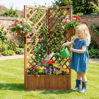 Costway Γωνιακή Ζαρντινιέρα με Πλέγμα Αναρρίχησης και Οπές Αποστράγ...