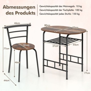 Σετ Τραπεζι και Καρέκλες 3τμχ Χρώματος Ρουστίκ Καφέ COSTWAY KC56713CF