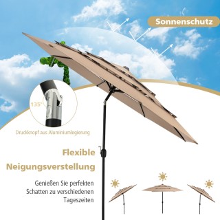Costway Τριώροφη Ομπρέλα Βεράντας Διπλού Αερισμού 306x306x252εκ Καφ...