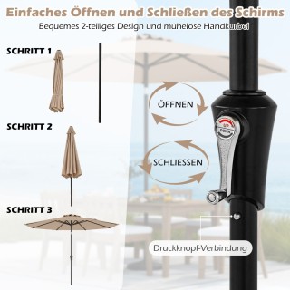 Costway Καφέ Ρυθμιζόμενη Ομπρέλα Εξωτερικού Χώρου 303 εκ. NP12259CF