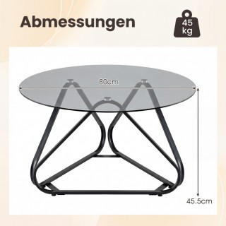 Costway Στρογγυλό Τραπεζάκι Σαλονιού από Σκληρυμένο Γυαλί με Μεταλλ...