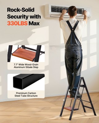 VEVOR Αναδιπλούμενη Σκάλα 3 Σκαλοπατιών με Αντιολισθητικά Σκαλοπάτι...
