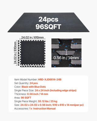 VEVOR Σετ Παζλ Αφρώδη Στρώματα 24 Τεμ, 610 x 610 x 14 mm, Υψηλής Πυ...