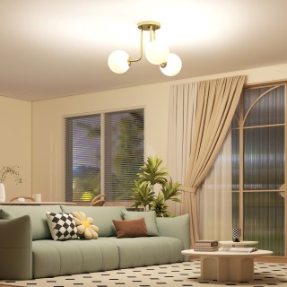 HOMCOM Ρετρό Φωτιστικό Οροφής με 3 Σημεία Φωτισμού G9, 42x42x26.5 c...