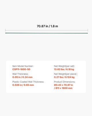 VEVOR Σετ 50 Στηρίξεις Κήπου, 1800 mm, Μεταλλικές με Πλαστική Επικά...