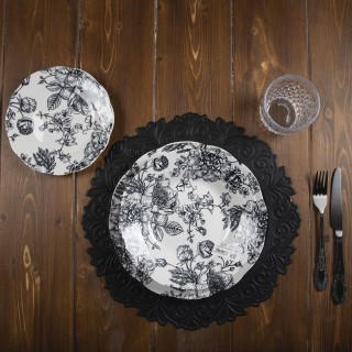 Villa dEste Home Σετ 6 τμχ Στρογγυλό μαύρο σουπλά PVC με άνθινο σχέ...