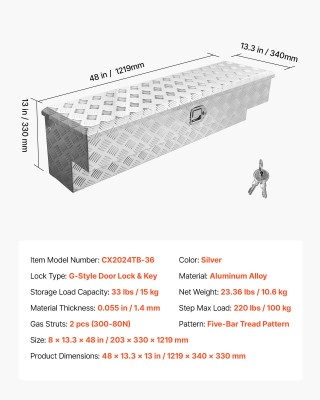 VEVOR Αλουμινένιο Κουτί Εργαλείων για Καρότσα Φορτηγού με Κλειδαριά...