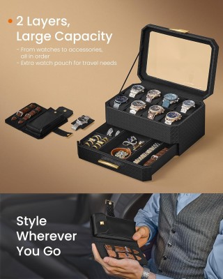 Κουτί Ρολογιών 8 Θέσεων 2 Επίπεδα με Καπάκι και Θήκη Ταξιδίου 19.5 ...