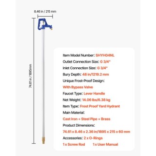 VEVOR Αντιπαγωτική Στήλη Νερού για Κήπο, 1895mm, Βάθος Ενταφιασμού ... VEVOR Αντιπαγωτική Στήλη Νερού για Κήπο, 1895mm, Βάθος Ενταφιασμού ...