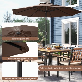 Costway Καφέ Ομπρέλα Κήπου 250cm με Μανιβέλα και 8 Νervura NP12130CF
