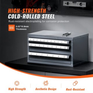 Ντουλάπι Οργάνωσης Τρυπανιών VEVOR, Τριών Συρταριών, Με Ετικέτες, Σ...