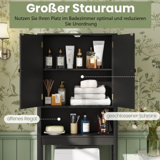 Costway Ντουλάπι τουαλέτας μαύρο με πόρτες, ρυθμιζόμενο ράφι και κά...