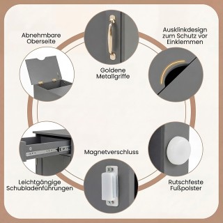 Costway Γκρι Κομοδίνο με Σταθμό Φόρτισης και Ρυθμιζόμενο Ξύλινο Ράφ... Costway Γκρι Κομοδίνο με Σταθμό Φόρτισης και Ρυθμιζόμενο Ξύλινο Ράφ...