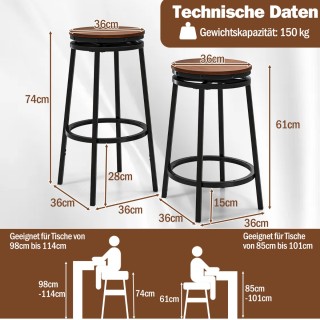 Costway Περιστρεφόμενα Ρυθμιζόμενα Σκαμπό Μπαρ με Μεταλλικό Πλαίσιο...
