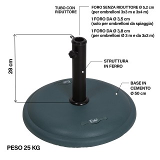Galileo Βάση για ομπρέλα σε σίδερο και τσιμέντο 25 κιλά σκούρο πράσ...