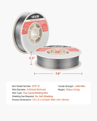 VEVOR Σύρμα Συγκόλλησης MIG Φλουξ Core E71T-11 0.8mm 4.5kg Αερίου M... VEVOR Σύρμα Συγκόλλησης MIG Φλουξ Core E71T-11 0.8mm 4.5kg Αερίου M...