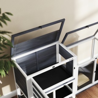 PawHut  Διώροφη κουνελοτροφείο με ράμπα και 3 δίσκους, από ξύλο ελά...