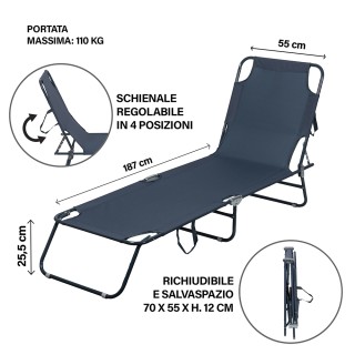 Galileo Πτυσσόμενη ξαπλώστρα παραλίας με ατσάλινη δομή Portofino Es...