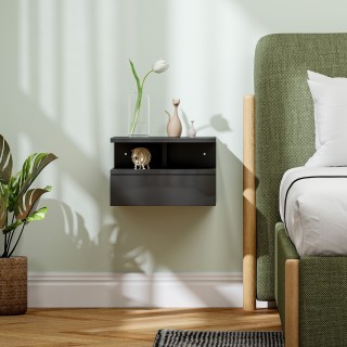 HOMCOM Κομοδίνο Κρεμαστό 35x32x22.5 εκ, Μαύρο Λουστραρισμένο 831-33...