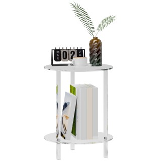 HOMCOM  Στρογγυλό Χαμηλό Τραπέζι με 2 Επίπεδα από Ακρυλικό για Εσωτ...