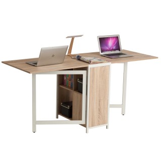 BAKAJI Πτυσσόμενο Γραφείο με Επεκτεινόμενη Βιβλιοθήκη από Ξύλο και ...