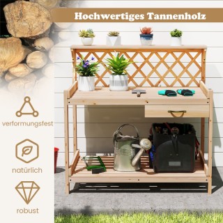 Costway Ξύλινος Πάγκος Φύτευσης με Σχάρα και Εργασιακή Επιφάνεια κα...