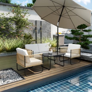 Outsunny Σετ Κήπου 4 Τεμαχίων από Ρατάν και Ατσάλι με Καναπέ, 2 Εξω... Outsunny Σετ Κήπου 4 Τεμαχίων από Ρατάν και Ατσάλι με Καναπέ, 2 Εξω...
