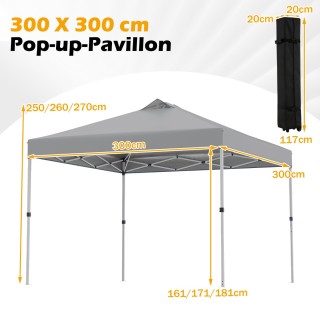 Costway Πτυσσόμενο κιόσκι Pop-Up 3 x 3 μ. γκρι με 4 σακιά άμμου, πα...