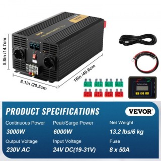 VEVOR Καθαρού Ημιτόνου Inverter 3000W 24V σε 230V LCD PYKCZXNBQCZX... VEVOR Καθαρού Ημιτόνου Inverter 3000W 24V σε 230V LCD PYKCZXNBQCZX...