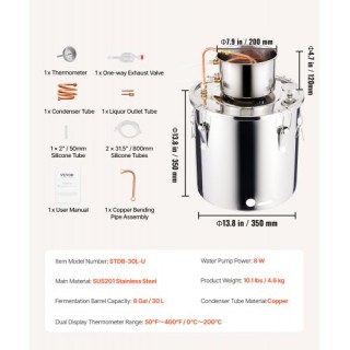 VEVOR  Αποστακτήρας 8L Ανοξείδωτος για Νερό & Αλκοόλ  DLNTZLQYS8JL8...