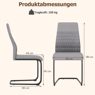 Costway Σετ 4 Μοντέρνες Γκρι Καρέκλες Τραπεζαρίας με Ψηλή Πλάτη χωρ...
