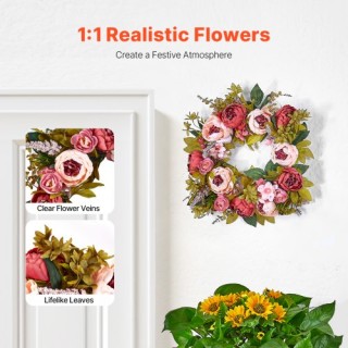 VEVOR Τεχνητό Διακοσμητικό Στεφάνι 48 εκ. με Ροζ Παιώνιες και Ορταν... VEVOR Τεχνητό Διακοσμητικό Στεφάνι 48 εκ. με Ροζ Παιώνιες και Ορταν...