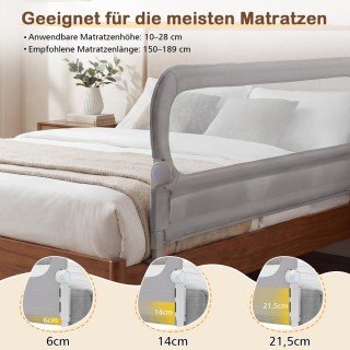 Costway Πτυσσόμενο Προστατευτικό Κάγκελο Κρεβατιού 198 x 60 cm με Α...