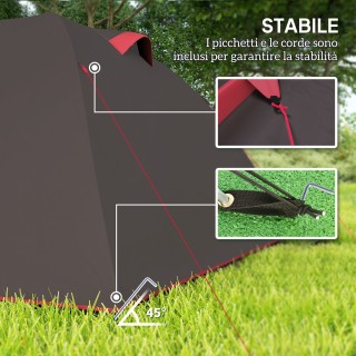 Outsunny Σκηνή Κατασκήνωσης για 2-4 Άτομα με Ξεχωριστά Δωμάτια, Αδι...