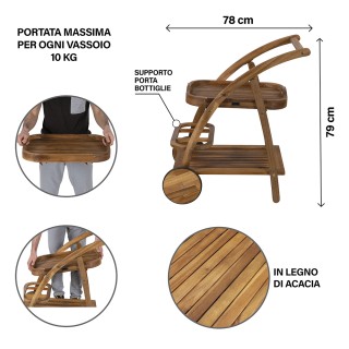 Galileo Καρότσι σερβιρίσματος δύο επιπέδων με ρόδες από ξύλο ακακία...