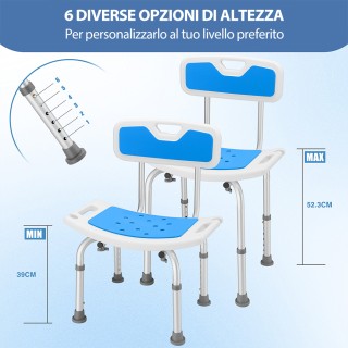BAKAJI Ρυθμιζόμενη Καρέκλα Ντους με Πλάτη  Μέγιστο Βάρος 130 kg 020...