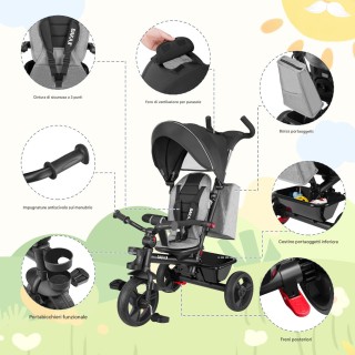 BAKAJI Παιδικό Τρίκυκλο 5 σε 1 Μαύρο με Κουκούλα, Πεντάλ και Εργονο... BAKAJI Παιδικό Τρίκυκλο 5 σε 1 Μαύρο με Κουκούλα, Πεντάλ και Εργονο...