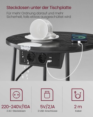 Τραπέζι VASAGLE με Φόρτιση, Μαύρο-Γκρι LET228B02 Τραπέζι VASAGLE με Φόρτιση, Μαύρο-Γκρι LET228B02