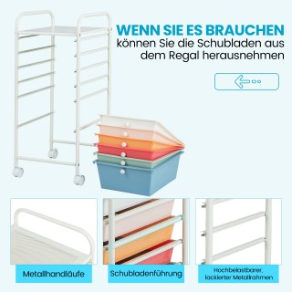 Costway Πολύχρωμο Καρότσι με 6 Στοιβαζόμενα Συρτάρια & Μεταλλικό Πλ...