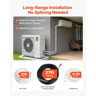 VEVOR Σετ Γραμμής Mini Split 7.6m, Χαλκοσωλήνας AC 9.5 & 15.9mm, 3/...