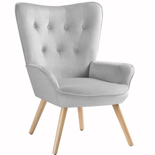 BAKAJI  Πολυθρόνα με Υποπόδιο Σαλονιού σε Γκρι Βελούδο Καρέκλα με Μ...