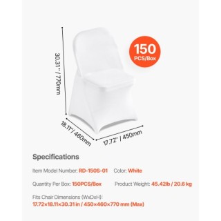 VEVOR Καλύμματα Καρεκλών Λευκά, Ελαστικά 150 Τεμαχίων, 17.72 x 18.1...