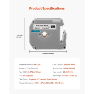 VEVOR Ταινία Ετικετογράφου 4 Πακέτα 12 mm Μαύρο σε Λευκό Ανταλλακτι... VEVOR Ταινία Ετικετογράφου 4 Πακέτα 12 mm Μαύρο σε Λευκό Ανταλλακτι...